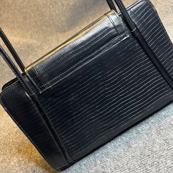 Marc Chantel MC Shoulder Bag Purse Womens Black Embossed Leather Silver Flower - Picture 4 of 10